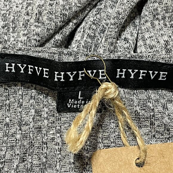 New HYFVE Ribbed Knit Dress Heather Grey V-Neck Crossed Bodice Size L Large - Picture 5 of 7